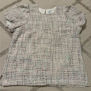 Crown & Ivy Textured Puff Sleeve Blouse - Cream and Pink